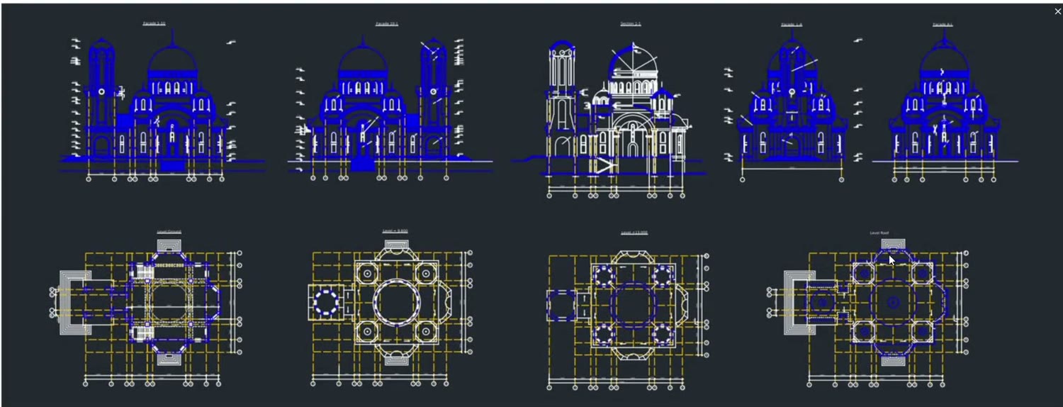 Church elevations and plans