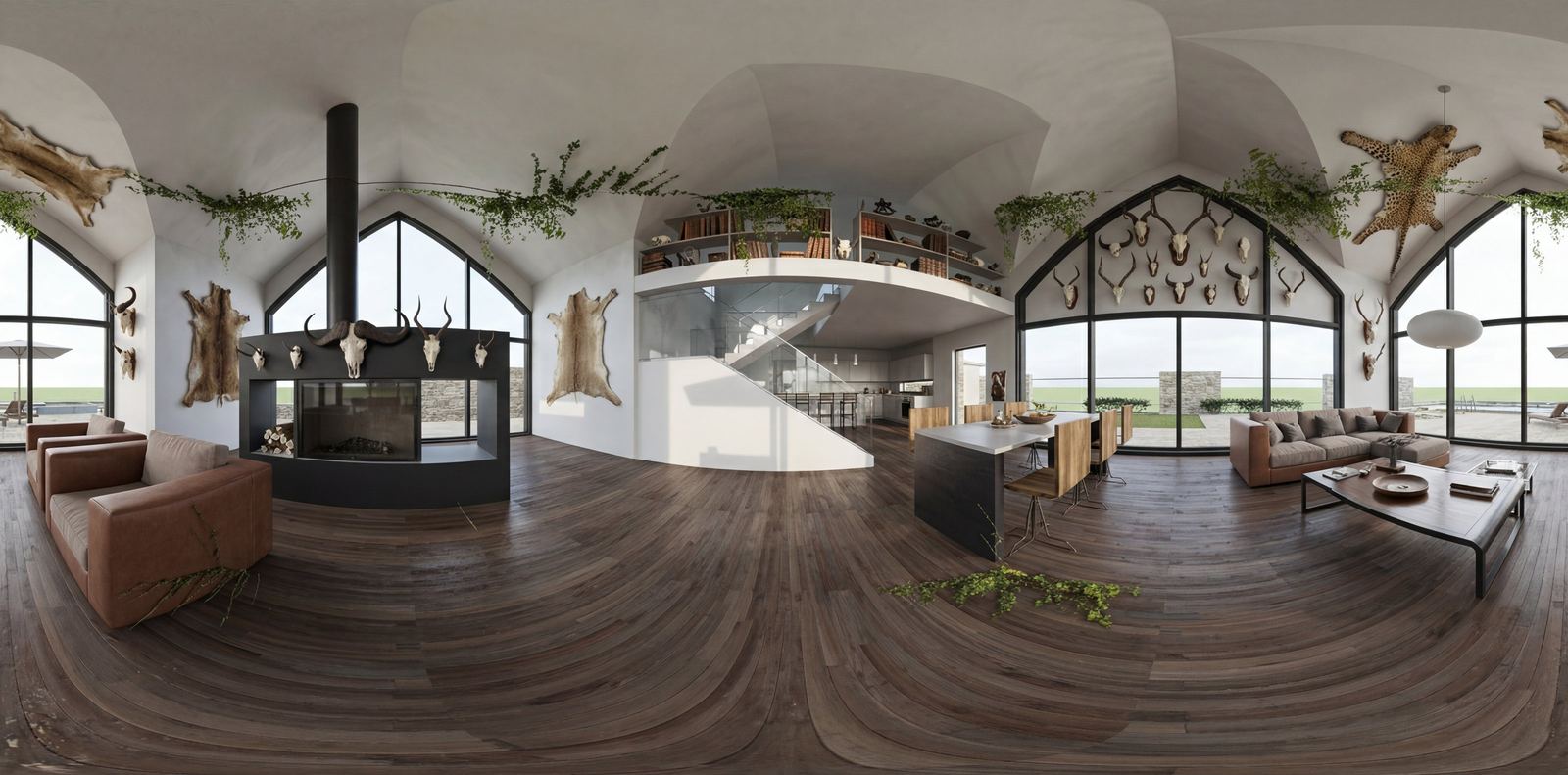 360° view of a lodge living room