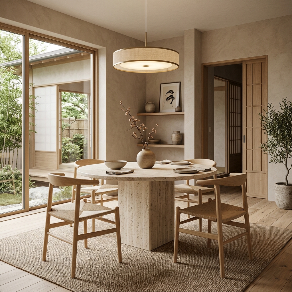 Japandi dining room interior render